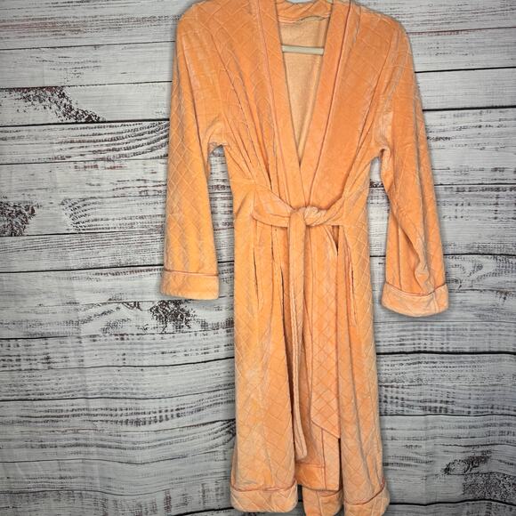 Soft Surroundings Bathrobe Coral Peach Plush Soft Tie Lounge Leisure Spa Sm - Picture 2 of 4